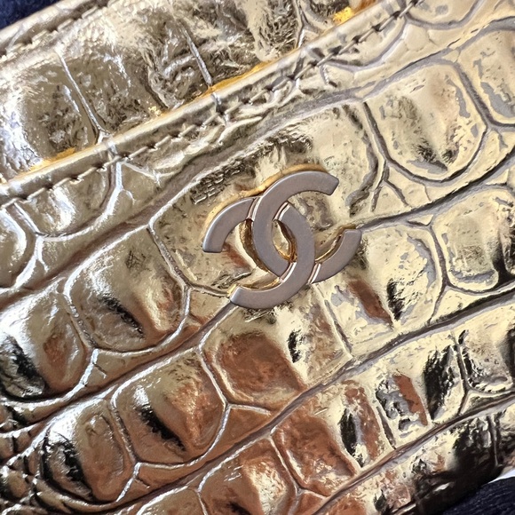 Auth Chanel Gold Croc Embossed Card Holder - Unused Rare - Picture 4 of 8